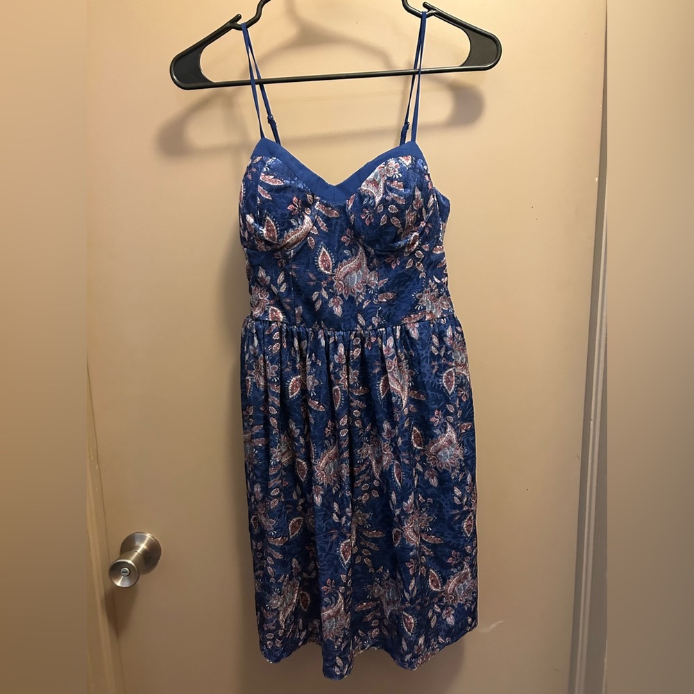Blue Paisley Bustier Velvet Dress